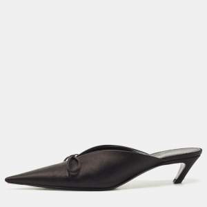 Balenciaga Black Logo Satin Bow Knife Mules Size 39.5