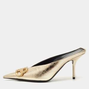 Balenciaga Gold Leather BB Knife Mules Size 35