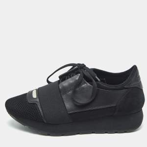 Balenciaga Black Leather and Mesh Race Runner Low Top Sneakers Size 36