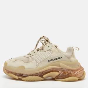 Balenciaga Cream Mesh and Faux Leather Triple S Clear Sole Sneakers Size 39