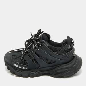 Pre Owned Balenciaga Black Faux Leather and Mesh Track Sneakers Size 35
