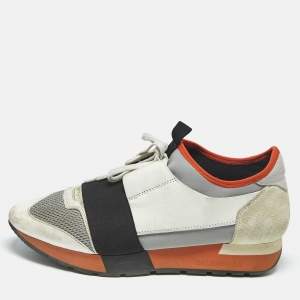 Balenciaga Muulticolor Leather and Knit Fabric Race Runner Low Top Sneakers Size 38