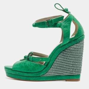Balenciaga Green Leather Studded Wedge Sandals Size 40