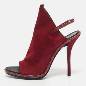 Pre Owned Balenciaga Red Suede and Python Open Toe Glove Slingback Sandals Size 39.5