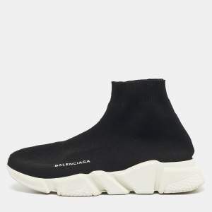 Pre Owned Balenciaga Black Knit Fabric Speed Trainer High Top Sneakers Size 40