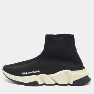 Balenciaga Black Knit Fabric Speed Trainer Slip On Sneakers Size 37