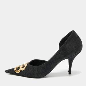 Pre Owned Balenciaga Black Denim BB Knife D'orsay Pumps Size 38
