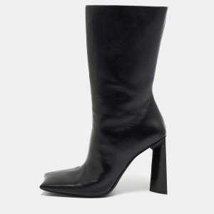 Pre Owned Balenciaga Black Leather Moon Square Toe Ankle Boots Size 39 