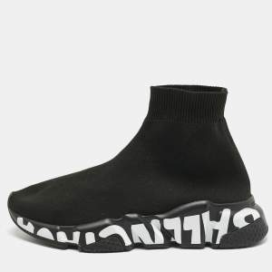 Pre Owned Balenciaga Black Stretch Fabric Speed High Top Sneakers Size 35