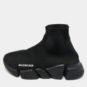 Pre Owned Balenciaga Black Knit Fabric Speed Trainer High Top Sneakers Size 39