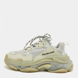 Pre Owned Balenciaga Pastel Blue Faux Leather and Mesh Triple S Clear Sole Sneakers Size 38