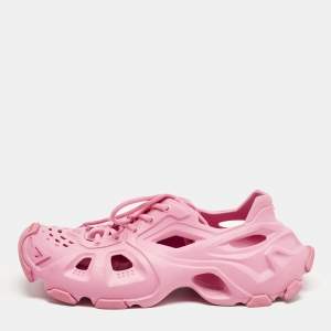 Pre Owned Balenciaga Pink Rubber HD Lace Up Sneakers Size 40