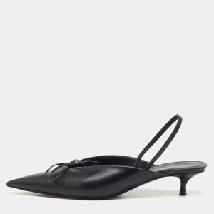 Pre Owned Balenciaga Black Leather Bow Knife Slingback Pumps Size 36