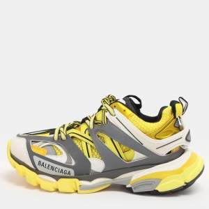 Pre Owned Balenciaga Yellow Mesh and Faux Leather Track Sneakers Size 37