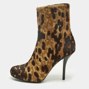 Pre Owned Balenciaga Brown Leopard Print Calf Hair Ankle Boots Size 37