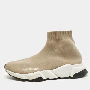 Pre Owned حذاء رياضي بالنسياغا سبيد ترينر قماش تريكو بني فاتح مقاس 39