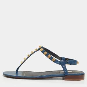 مملوكة مسبقًا Balenciaga Arena Size 41 Blue Leather Thong Flat Slide