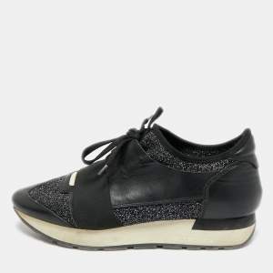 Pre Owned Balenciaga Race Runner Size 39 Black Leather and Stretch Fabric Low Top Sneakers