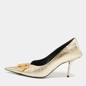 Pre Owned Balenciaga Square Knife Size 36 Gold Leather Pumps