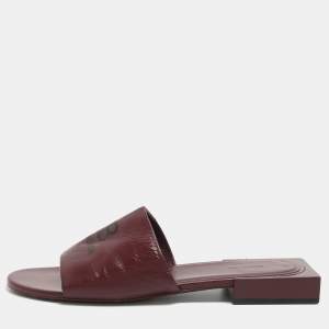 مملوكة مسبقًا Balenciaga Size 39 Burgundy Leather Logo Box Flat Slides 