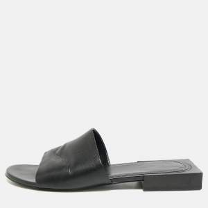 Pre Owned Balenciaga Box Size 37 Black Leather Flat Slides