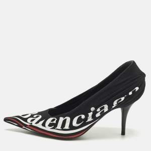 مملوكة مسبقًا Balenciaga Knife Size 38 Black Logo Print Fabric Pumps