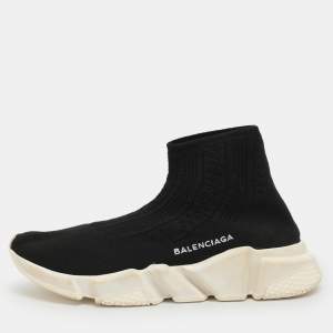 مملوكة مسبقًا Balenciaga Speed Size 38 Black Knit Fabric High Top Sneakers