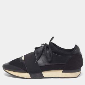 مملوكة مسبقًا Balenciaga Race Runner Size 40 Black Leather and Mesh Low Top Sneakers