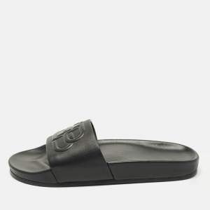 Pre Owned Balenciaga Piscine Size 39 Black Leather Flat Slide