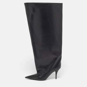 Pre Owned Balenciaga Wader Size 40 Black Leather Knee Length Boots