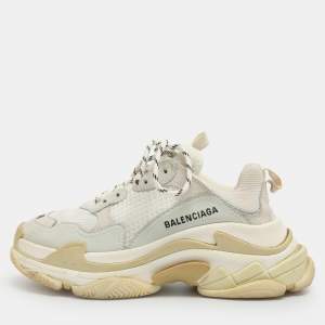مملوكة مسبقًا Balenciaga Triple S Size 38 Cream/Grey Leather and Mesh Low Top Sneakers