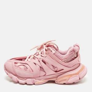 مملوكة مسبقًا Balenciaga Track Size 38 Pink Faux Leather and Mesh Lace Up Sneakers