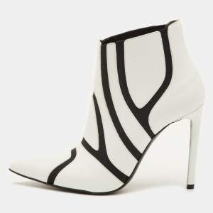 مملوكة مسبقًا Balenciaga Size 36 White/Black Leather and Elastic Symmetric Ankle Length Boots
