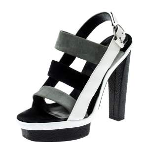 Balenciaga Tricolor Suede and Leather Open Toe Cage Sandals Size 37