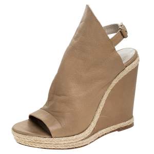 Balenciaga Beige Leather Espadrilles Wedges Platform Sandals Size 39