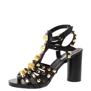Balenciaga Black Leather Arena Giant Sandals Size 39.5