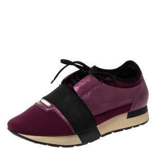 Balenciaga Purple/Black Neoprene and Leather Race Runner Sneakers Size 39