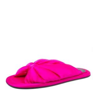 Pre Owned Balenciaga Fuchsia Satin Bow Slide Flat Size 37