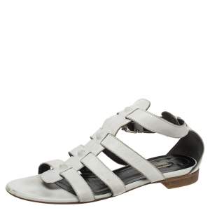Pre Owned Balenciaga White Leather Studded Gladiator Flat Sandals Size 39