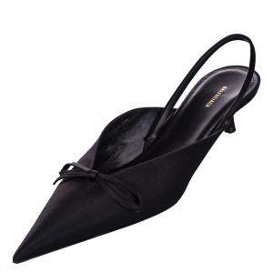 Balenciaga Black Satin Knife Slingback Mules Size 39