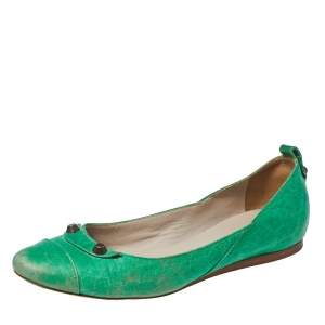 Balenciaga Green Leather Arena Studded Ballet Flats Size 38.5