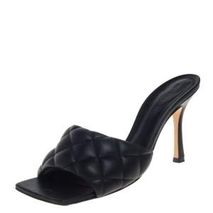 Pre Owned Bottega Veneta Black Leather Quilted Mules Size 40