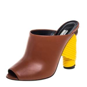 Pre Owned Balenciaga Brown Leather Wrapped Heel Slide Sandals Size 37 