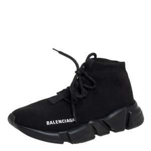 مملوكة مسبقًا Balenciaga Black Knit Fabric Speed Trainer Lace Up Sneakers Size 37