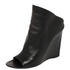 Pre Owned Balenciaga Black Leather Glove Wedge Sandals Size 38.5