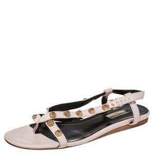 Pre Owned Balenciaga Pink Leather Arena Thong Flats Size 37