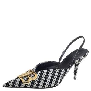 Pre Owned Balenciaga Black/White Cotton Knife Pointed Toe Sandals Size 41