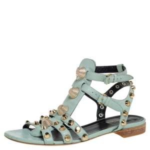 Balenciaga Pista Green Leather Arena Embellished Slide Sandals Size 41