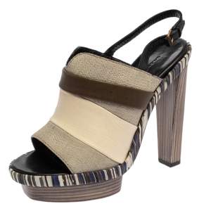 Balenciaga Tricolor Leather and Suede Platform Slingback Sandals Size 38