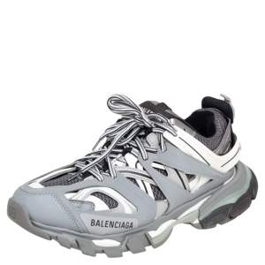 Pre Owned Balenciaga Grey Leather, Mesh And Track  Lace Up  Sneakers Size 39